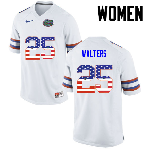 Women Florida Gators #25 Brady Walters College Football USA Flag Fashion Jerseys-White - Click Image to Close
